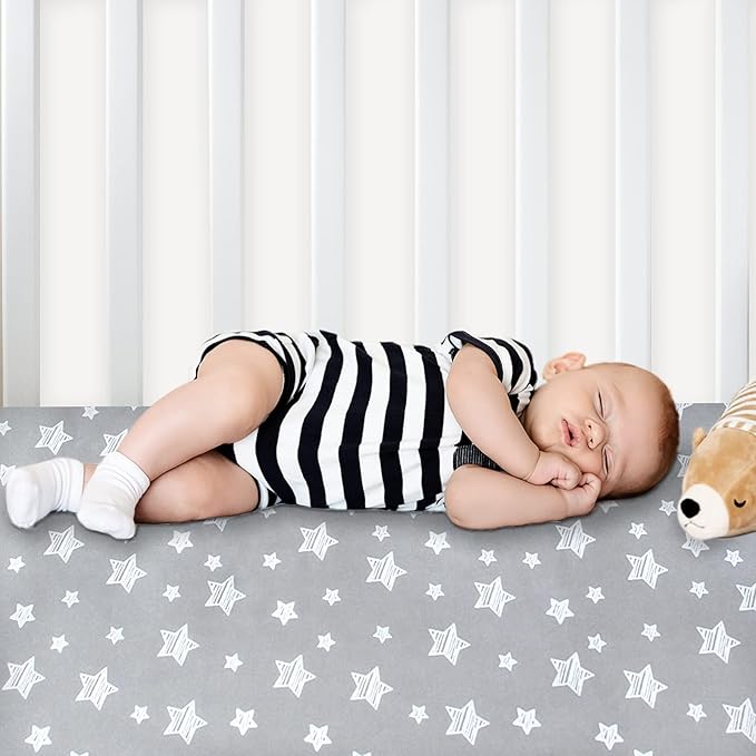 Pack and Play Sheets, 2 Pack Mini Crib Sheets, Stretchy Playard Fitted Sheet, Compatible with Graco Pack n Play, Soft and Breathable Material, Stars & Bunny