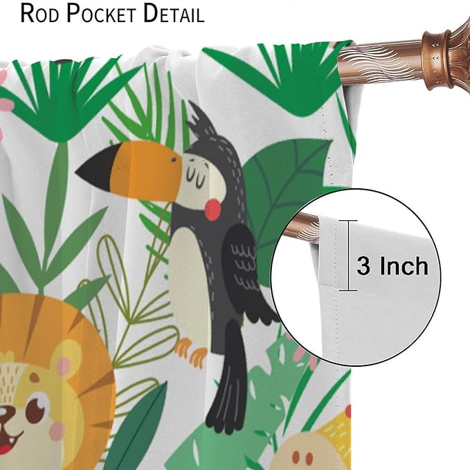 Jungle Animals Curtains Cartoon Cute Lion Giraffe Monkey Zebra Woodland Art Printed for Children Girls Boys Bedroom Nursery Rod Pocket Decoration Window Drapes 2 Panels W21xL45in
