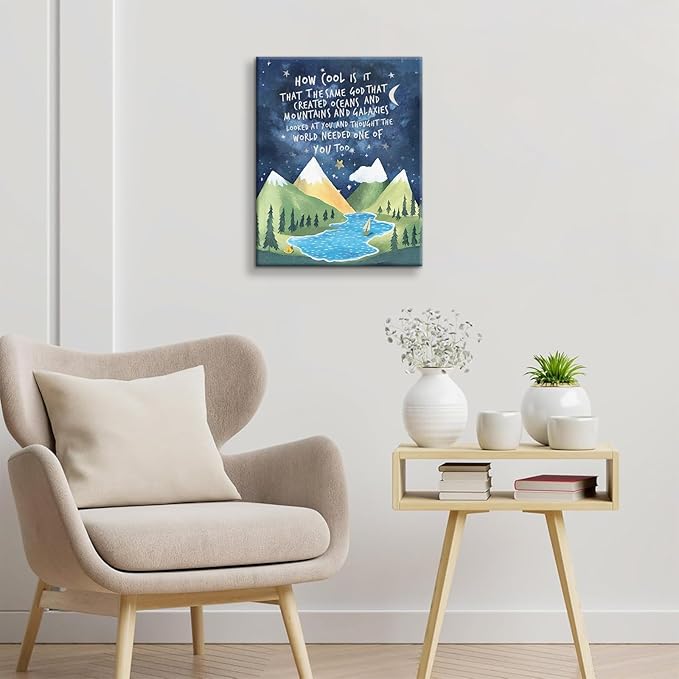 Inspirational Quotes Canvas Wall Art Nursery Wall Decor Christian Paintings Pictures Office Posters Prints Boys Room Wall Decor One God Created Wall Decor Ready to Hang (16x24in Canvas)
