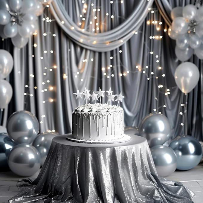 10x10ft Wedding Curtains Grey Wedding Backdrop for Ceremony Prom Stage Backdrop Satin Fabric Curtain Drapes Curtains Panels with Rod Pockets W5' x H10'2 Panels YUNBSDJ021