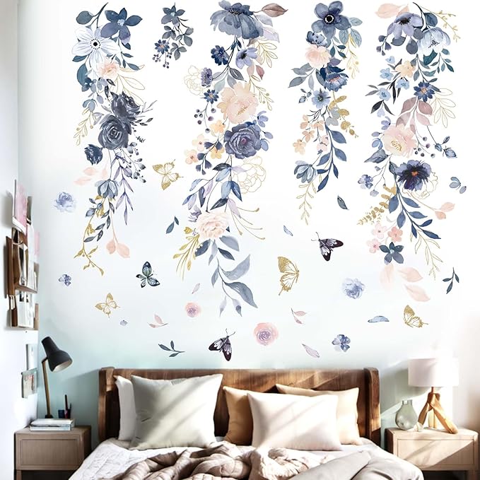 Watercolor Flower Wall Stickers for Girls: Peel and Stick Wall Decals for Baby Nursery Girl Bedroom - Ages 1-12 Years Vinyl Decor