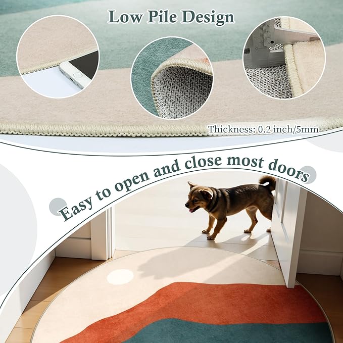 Round Rugs 4ft, Non Slip Washable Circle Rug for Bedroom Mountain Boho Round Area Rug for Living Room, Modern Soft Accent Carpet for Entryway Dining Room(Colorful)