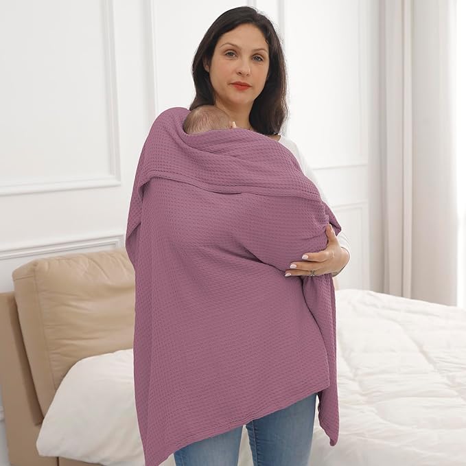 36” X 40” Inches Cooling Baby Waffle Weave Blanket, Ultra-Soft Lightweight Receiving Blanket for Newborn, Breathable Comfortable Baby Swaddle Blanket for Boys and Girls(Mauve)