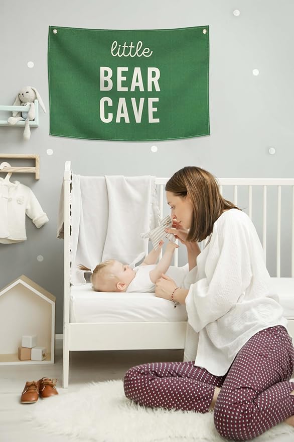 Nursery Rectangular Banner Flag Sign Wall Decor Gift for Baby Boy Girl Kids,Nursery Above Crib Bedroom Playroom Front Door-little Bear Cave-Baby Present Shower,Birthday Christmas Gift