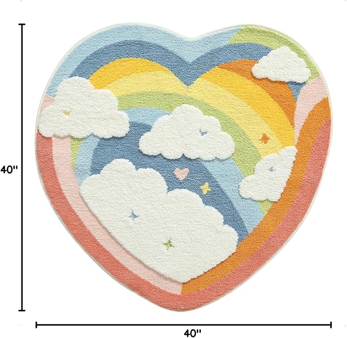 Cute Area Rug, Funny Love Rainbow Area Mats, Shaggy High Pile Non Slip Soft Absorbent Machine Washable Mat, Bedroom Bedside Bathroom Kids Gaming Nursery Room Rugs Home Decor Rug (Rainbow, 40" x 40")