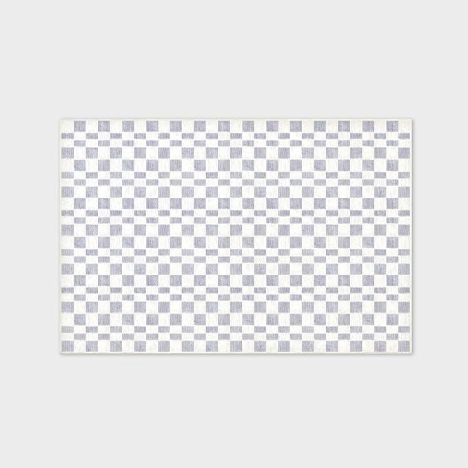 EverGrace Checkered Plaid Area Rug 6x9, Soft Fuzzy Faux Wool Rugs Washable Anti Slip Rugs Large Rug Carpet for Entryway Bedroom Living Room Hallway Kitchen Dining Room and Laundry Room, Light Gray