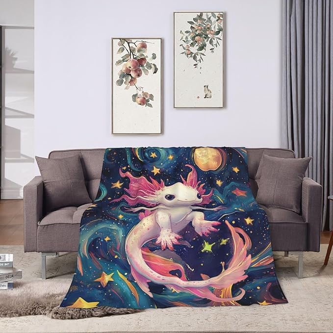 Axolotl Blanket Salamander Gifts Throw Blanket Super Soft Flannel Lightweight Fluffy Plush Cozy Fuzzy Fleece Axolotls Decor Blanket for Girl Woman Boys Kids Adults for Bed Sofa 50"X60"
