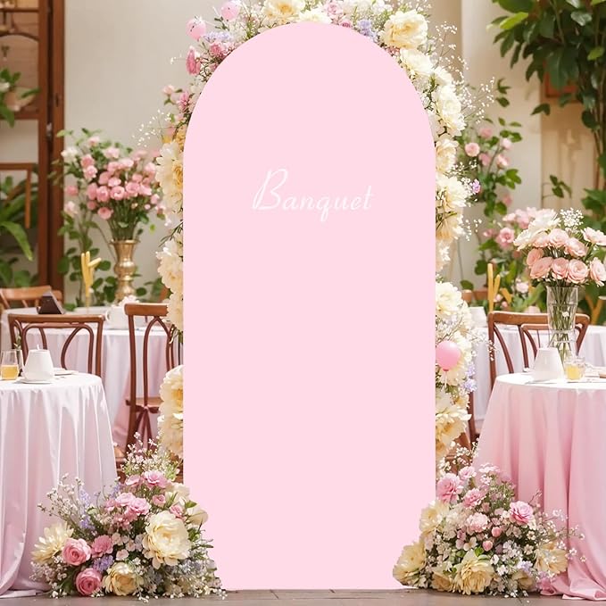6FT Baby Pink Arch Covers, Spandex Fitted Wedding Arch Stand Covers Round Top Chiara Backdrop Cover for Birthday Party Ceremony Banquet Decoration