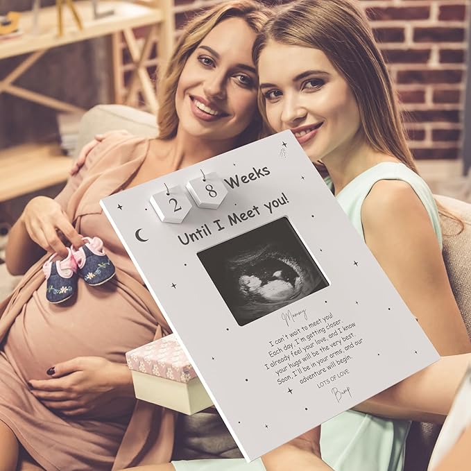 Sonogram Picture Frame Countdown Weeks - Baby Shower Welcome Sign - Standard 4"x3" Ultrasound Photo - Pregnancy Announcements Ideas - Gender Reveal Gifts - New Mom Expecting Parents to Be Keepsake
