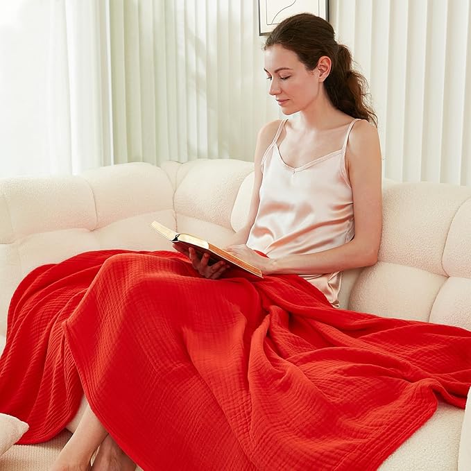EMME Cotton Twin Blanket - 100% Muslin Soft, Breathable Gauze - All Season, Pre-Washed - Orange Rust, 60"x80"