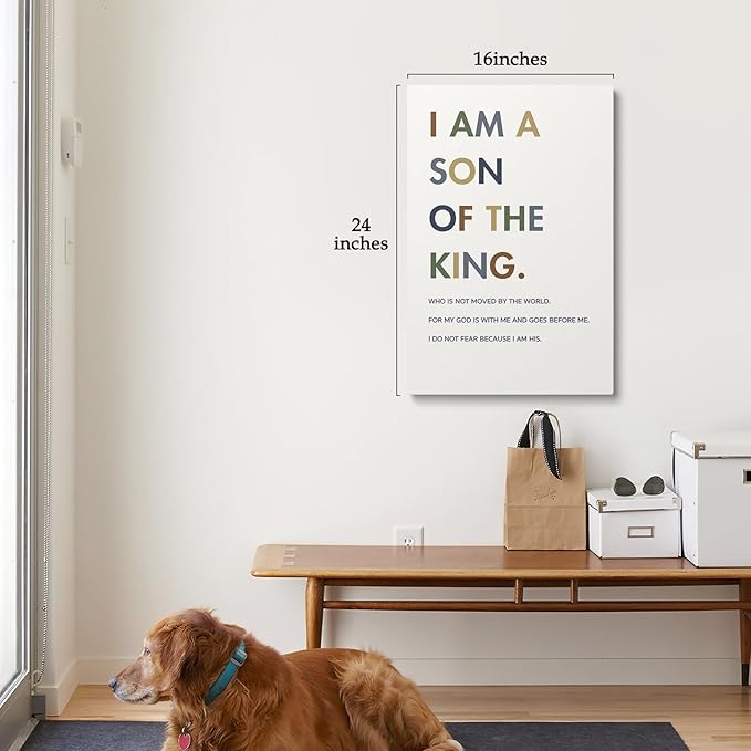 XWELLDAN Christian Religious Bible Verse I am a Son of the King Boy Nursery Wall Art Canvas Prints,Inspirational Quote Scripture Wall Art Decor for Boys Room Bedroom Nursery, 16 x 24 Inch, Framed