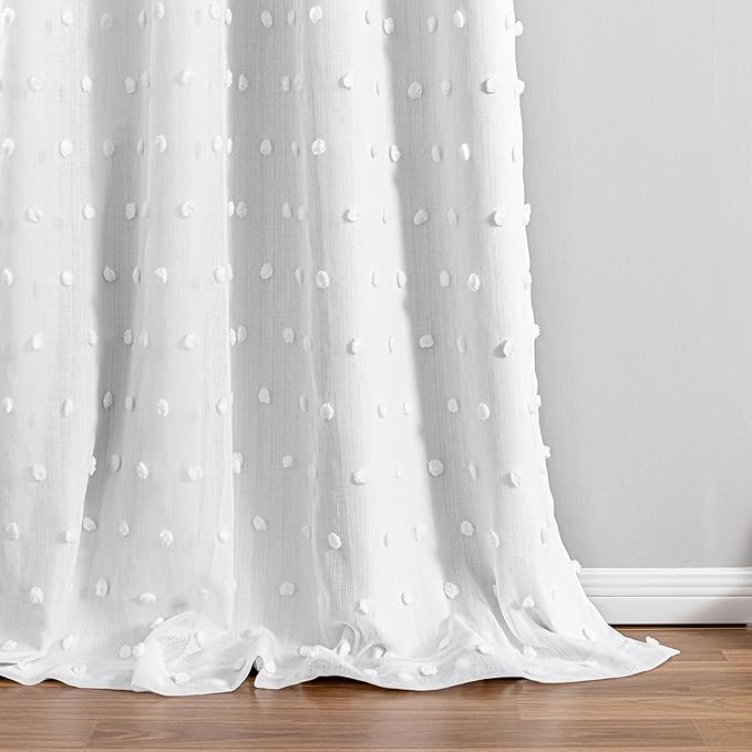 MYSKY HOME 100% Blackout Curtains for Living Room White Curtain 95 Inch Long Light Block Girls Room Drapes Thermal Insulated Room Darkening Drapes with Pom Pom Sheer Back Tab 2 Pieces 52W x 95L