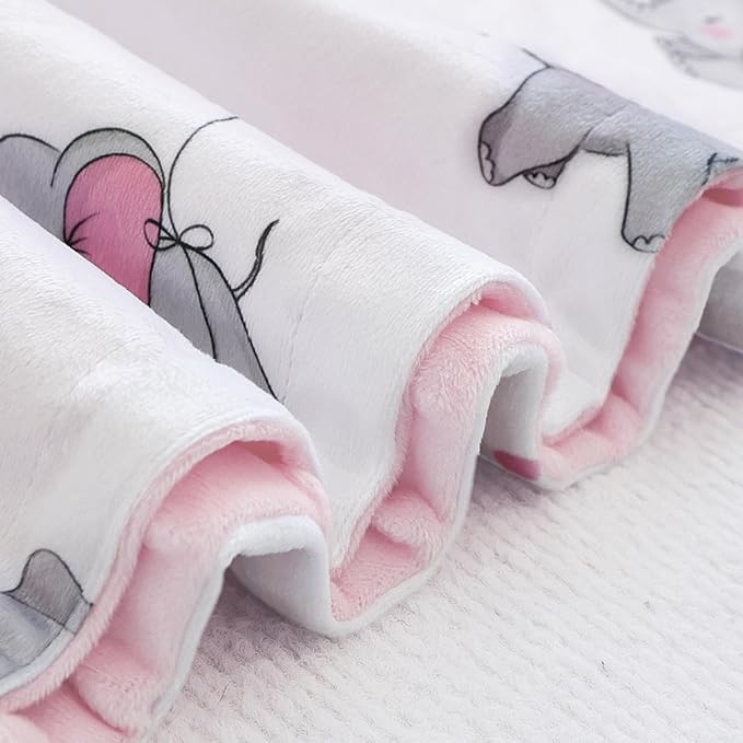 HOMRITAR Super Soft Baby Blanket for Girls, Elephant Print Minky Receiving Blanket for Newborn Nursery, Double Layer Dotted Backing Cozy Bed Throw, Pink, 30x40 Inch