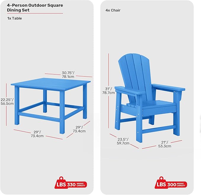 Costaelm Paradise Kids 5-Piece HDPE Outdoor Square Patio Dining Table and Chairs Set, Pacific Blue
