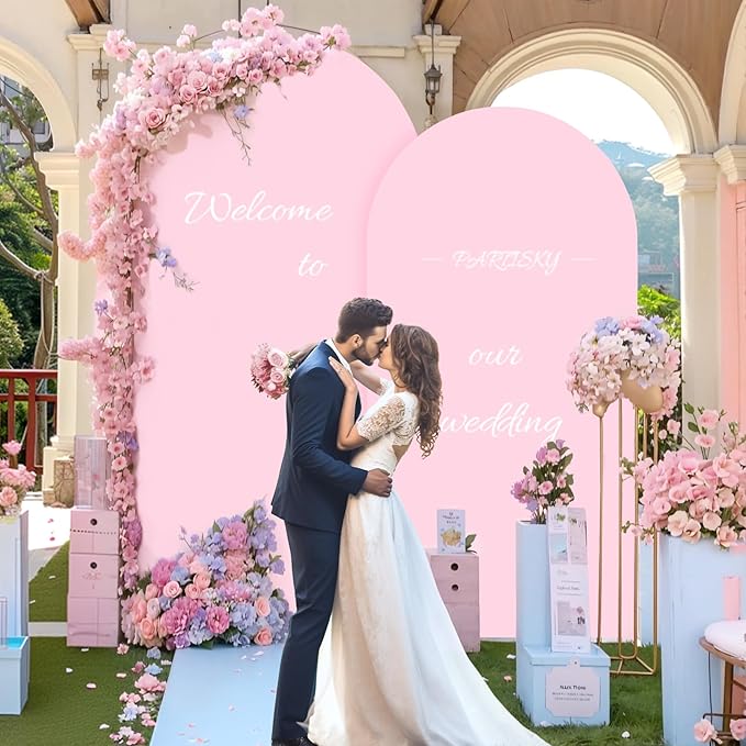 7.2FT Baby Pink Arch Cover,Spandex Fitted Wedding Arch Stand Covers Round Top Chiara Backdrop Cover for Birthday Party Ceremony Banquet Decoration