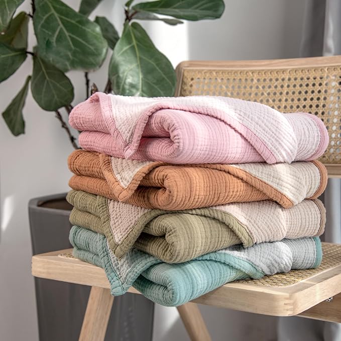 Lulu moon Muslin Baby Blanket - Cotton Quilt Blankets for Toddlers - Reversible Nursery Crib Blanket for Baby Boys and Girls 47"x47"(Caramel)
