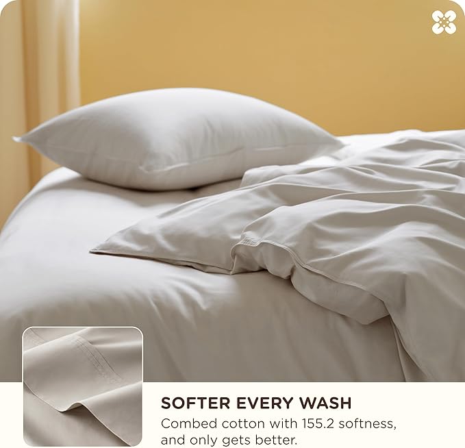 Bedsure Cooling Duvet Cover Queen Size, Cotton & Rayon Derived from Bamboo Blend Duvet Cover Set for Hot Sleepers,Ultra-Soft, Breathable & Lightweight Home Bedding for All Seasons (Linen,90"x90")