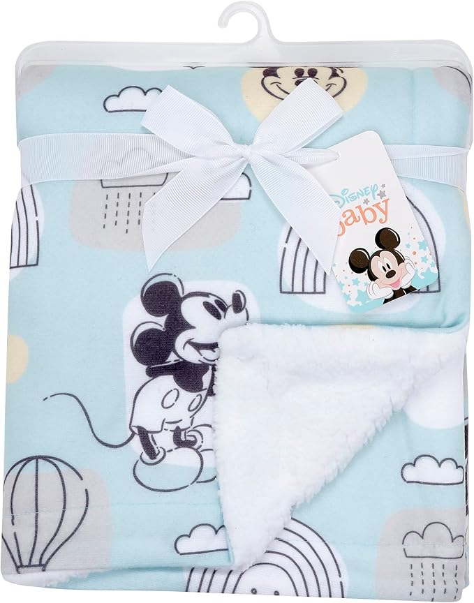 Lambs & Ivy Disney Baby Classic Mickey Mouse Blue/White Soft Fleece Baby Blanket