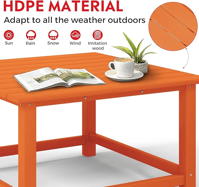 Costaelm Paradise Kids 5-Piece HDPE Outdoor Square Patio Dining Table and Chairs Set, Orange