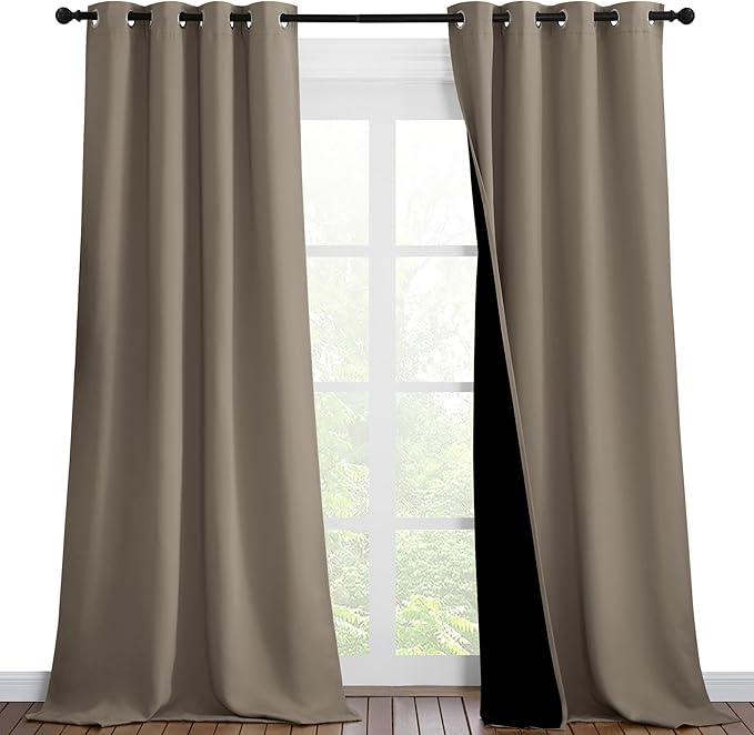 NICETOWN 100% Blackout Blinds, Set of 2, 46 inches x 96 inches, Laundry Room Decor Window Treatment Curtains for Large Patio Sliding Door, Thermal Insulated Taupe Curtains for Bedroom