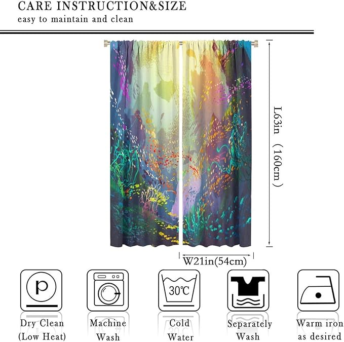 Ocean Blackout Curtain, Untouched Wild Underwater Aquatic World Corals Exotic Fishes Seascape Curtain for Living Room Cafe Set 2 Panels,42x63 Inches, Style-2