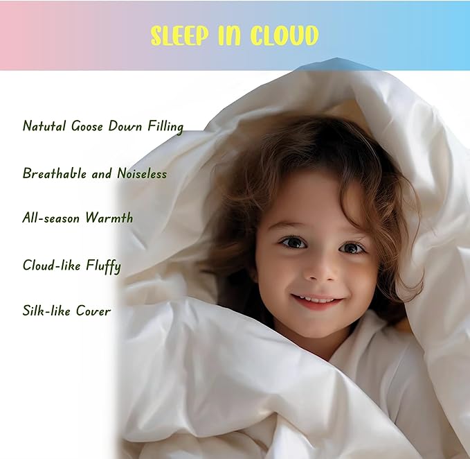Baby Crib Comforter/Duvet/Blanket All Season 100% Natural White Goose Down Filled,Noiseless 500 Thread Count 100% Cotton Fabric 750+Fill Power (White, 41x48in)