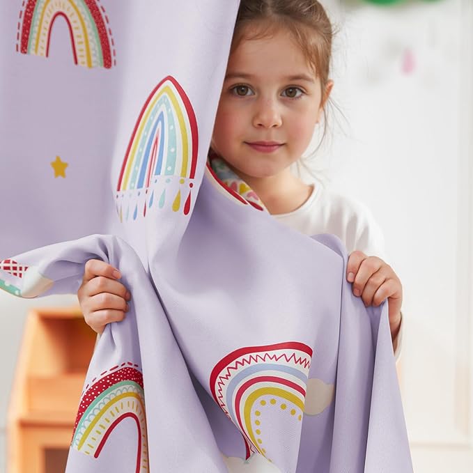 jinchan Nursery Blackout Curtains for Kids Room Rainbow Purple Curtains Cute Girls Bedroom Dorm Playroom Window Treatment Grommet Thermal Insulated Room Darkening 2 Panels 84 Inch Length