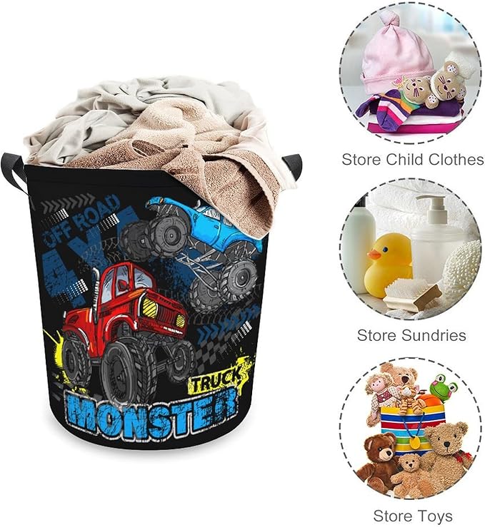 Monster Truck Laundry Basket Boys Room Decor Boys Hamper Dirty Clothes Bin Organizer Monster Truck Birthday Decorations