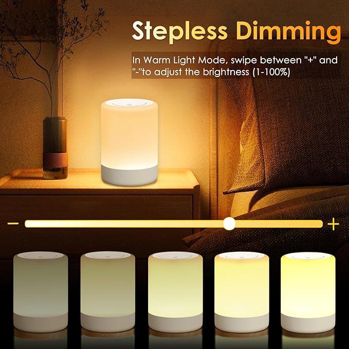 Nursery Night Light for Kids, 256 RGB Color Changing & Warm White Touch Bedside Lamp Wireless, 2200mAh USB Rechargeable LED Small Table Lamps for Bedroom, Dimmable Nursery Lamp with Memory