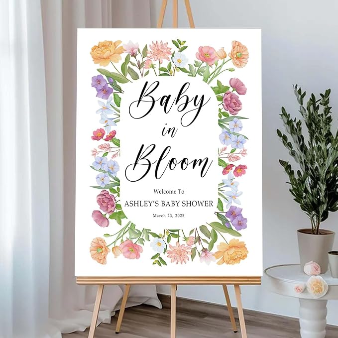Personalized Floral Frame Baby Shower Welcome Sign - Baby in Bloom Announcement Yard Sign - Colorful Entrance Decor