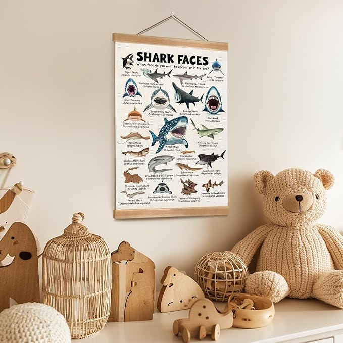 ZTGDA Shark Faces Posters, Sea Animals Sharks Posters Wall Art,Marine Sharks Decor,Ocean Educational Poster for Kid Classroom Decorations Kids Room Home Nursery Playroom (Shark face)