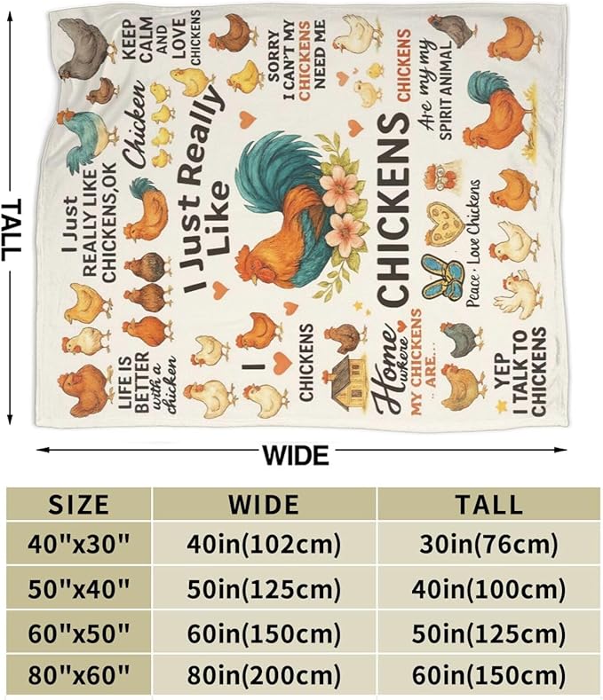 Cute Chicken Blanket I Just Really Like Chickens Throw Blanket Rooster Soft Cozy Fleece Fuzzy Plush Warm Stuff Bedding Funny Animal Blankets Gifts for Boys Girls Kids Adult Men Women 60"X80"