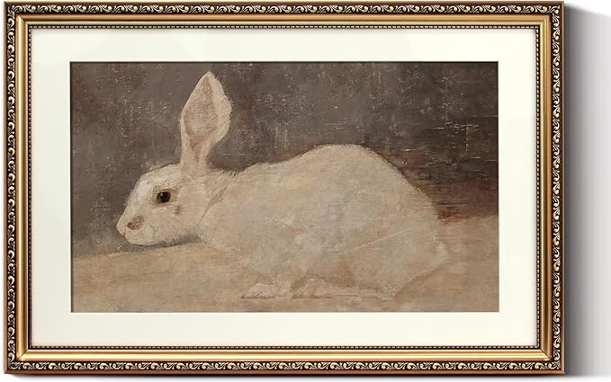 ARPEOTCY Vintage Gold Framed Large Wall Art, Easter White Rabbit Paintings, Animal Canvas Prints Artwork with Antique Frame, Victorian Wall Picture Decor for Gallery Living Room 16x24 inch
