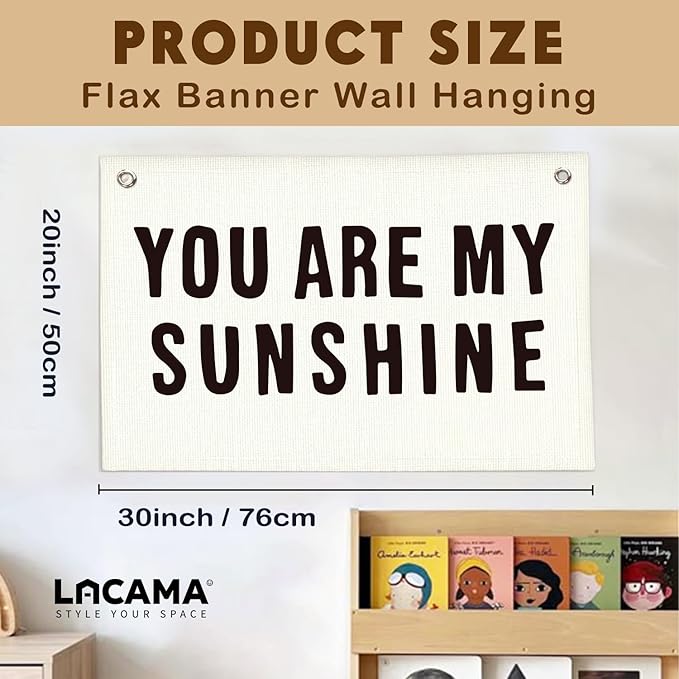 Lacama You Are My Sunshine Linen Wall Hanging Banner, Kids Room Decor, Kids Room Nursery Art, Trendy Pennant Flag Banner Wall Hanging Decor for Nursery Home Classroom