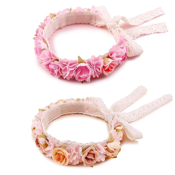 Hairband, 2pcs Children Girl Lace Headbands with Flower, Adjustable Size Hair Accessories Gift for Children (lace-7)