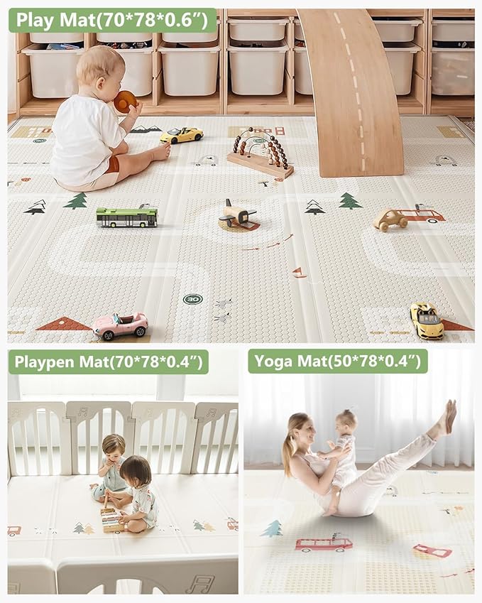 Baby Play Mat, 0.6" Foam Thicker Baby Playmats, Large Foldable 78"x70" Play Mat for Babies, Waterproof & Reversible Baby Mat for Floor, Crawling Baby Mat for Indoor&Outdoor&Travel(70*78*0.6)