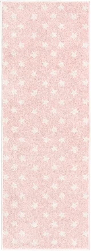 Unique Loom Whimsy Kids Collection Area Rug - Stars (2' 2" x 6' 1" Runner, Pink/ Ivory)