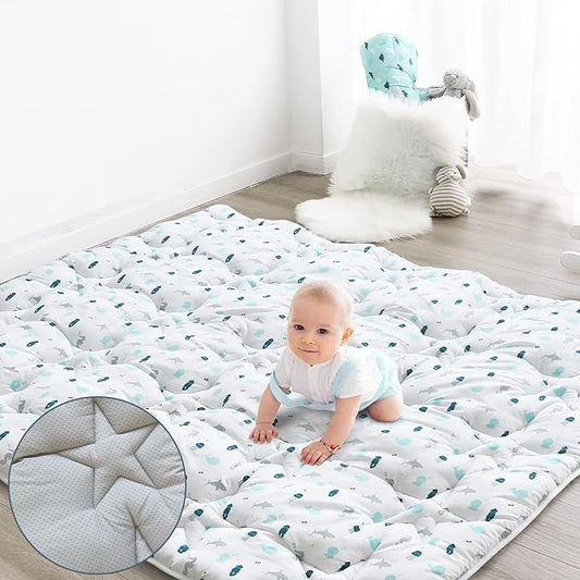 Baby Play Mat for Boys Girls,50'' x 50'' Baby Playmat for Playpen, One-Piece Crawling Play Mat Non Slip, Toddlers, White Ocean