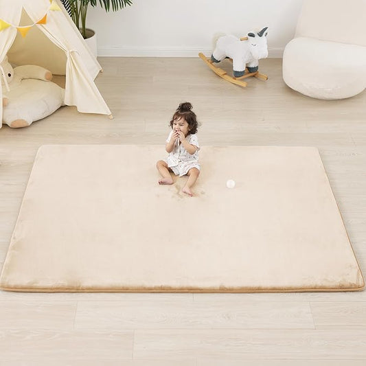 1.3" Thick Baby Floor Play Mat 59x79, Basic Padded Foam Mat for Tummy Time Crawling, Non Slip Cushioned for Babies Toddlers Infants Kids (Beige)