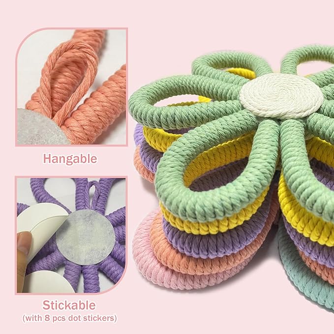 5 Pcs Boho Daisy Flower Wall Decor 3 Size Woven Floral Art Wall Hanging Supply for Boy Girl Multicolors Bohemian Home Bedroom Room Decorations