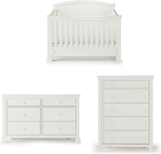 Child Craft Westgate Crib, Double Dresser, and Chest 3-Piece, Includes 4-in-1 Convertible Crib, Dresser, and Chest (Vintage Linen)