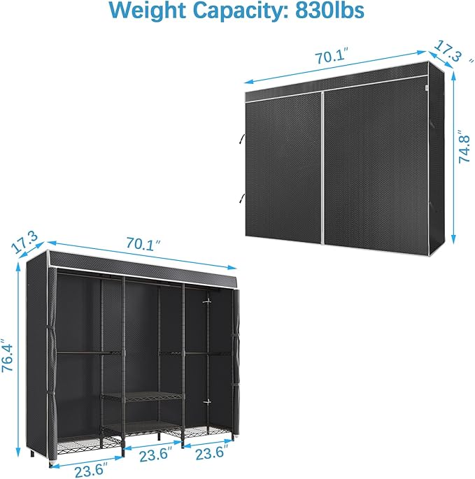 VIPEK V5C SE Covered Clothes Rack Heavy Duty Garment Rack with Cover and Adjustable Shelves, Freestanding Portable Closet Wardrobe Closet Racks, Black Clothing Rack with Black Upgarded Polyester Cover