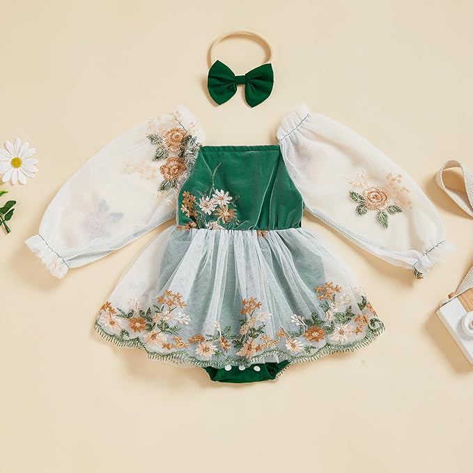 Giraropa Baby Girl Fall Winter Clothes Long Sleeve Romper Dress + Socks + Headband Newborn Infant Cute Casual Outfits