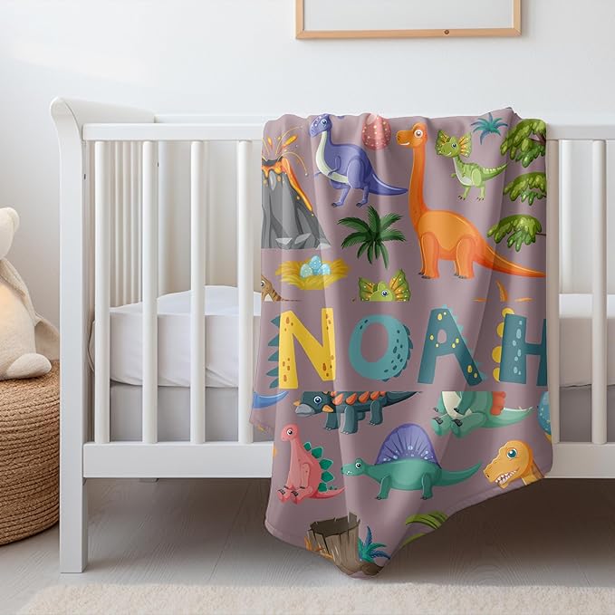 Personalized Baby Blankets, Customized Easter Blanket for Kids, Personalized Dinosaur Baby Blanket with Name, Custom Easter Baby Blanket for Boys, Girl & Kids, Baby Boy Newborn Soft