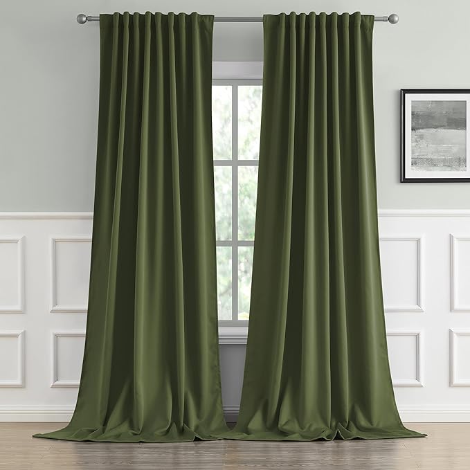 DUALIFE Olive Dark Green Curtains 105 Length 2 Panels, Blackout Curtains Thermal Insulated Window Treatment Room Darkening Drapes for Living Room Back Tab/Rod Pocket, 52 by 105 Inches Long