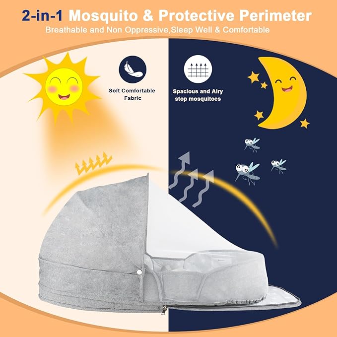 Portable Bassinet for Baby,Baby Bassinets Bedside Sleeper for Travel & Home,Foldable Bedside Crib with Breathable Mesh,Lightweight with Carry Bag & Storage Pocket,Safe Cosleeping Design for Infant