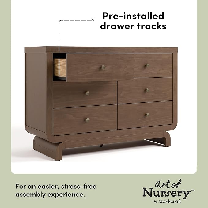 Storkcraft Santorini 6 Drawer Double Dresser (Hazelnut) - GREENGUARD Gold Certified, Interlocking Drawer System, Dresser Drawer Organizer for Kids Bedroom