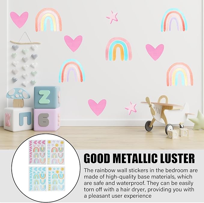 8 Pcs Rainbow Wall Decals, Watercolor Wall Stickers Large Size Art Peel and Stick, Nursery Kids Room Wallpaper Decor for Boys Girls Bedroom Playroom Classroom Mural Art Blue and Pink