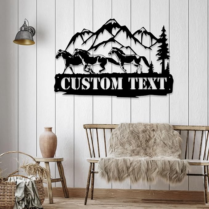 Personalized Horse Ranch Metal Sign, Indoor/Outdoor Farmhouse Wall Decor, Family Name Sign, Horse Monogram Art for Living Room, Birthday/Christmas Gift for Farmer/Horse Lover