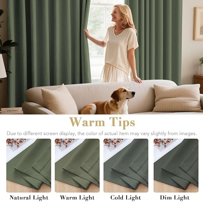 H.VERSAILTEX Blackout Window Treatment Curtains/Panels, Thermal Insulated Room Darkening Solid Grommet Drapes for Bedroom/Living Room Window (52 Inch by 108 Inch, Bronze Green, Set of 2)